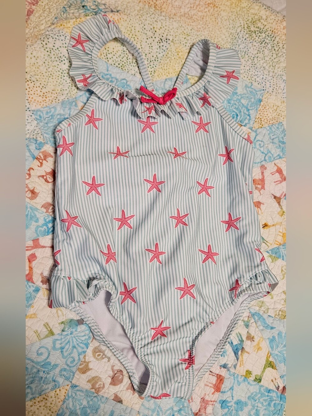 crown & ivy Light Blue and Pink Starfish One-Piece Swimsuit Size 6X